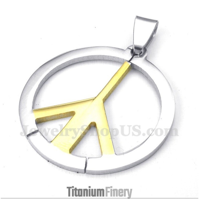 Men's Titanium Peace Sign Pendant With Free Chain