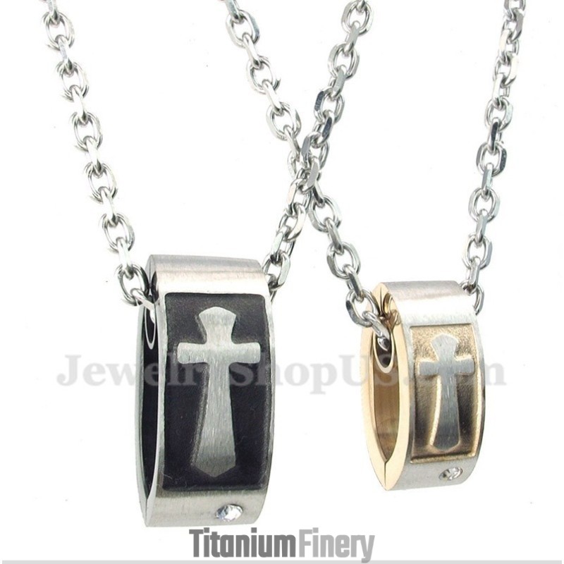 Titanium Cross Couple'S Pendant With Free Chain (One Pair)