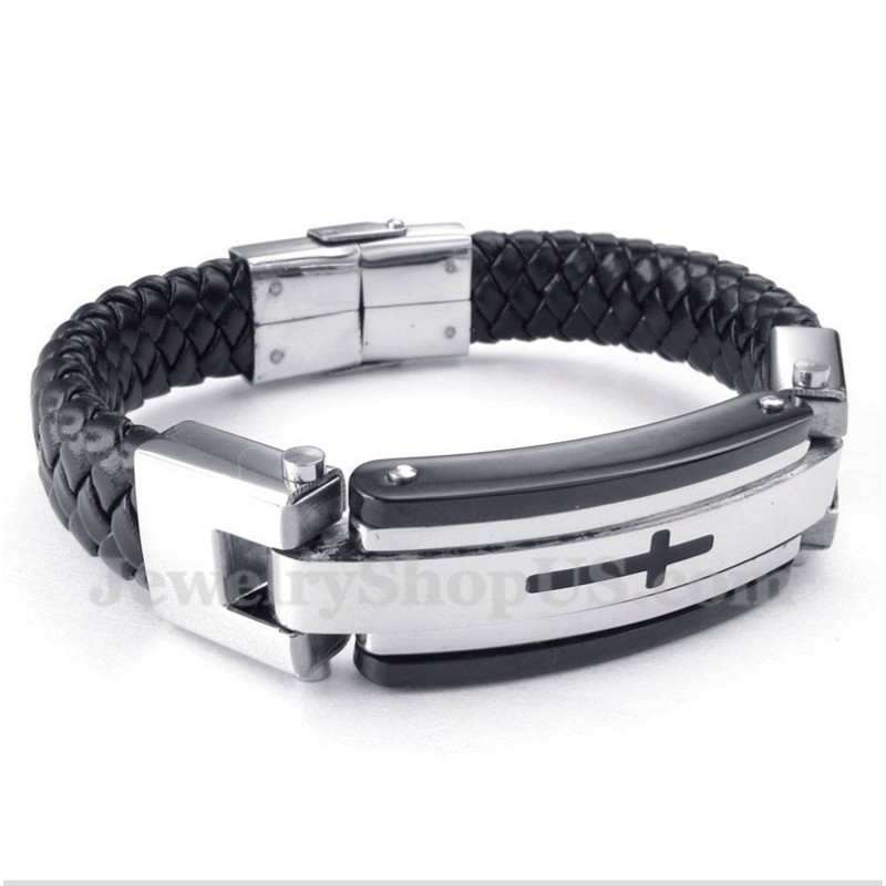 Men's Titanium Cross Leather Bracelet Men's Titanium Cross Leather Bracelet