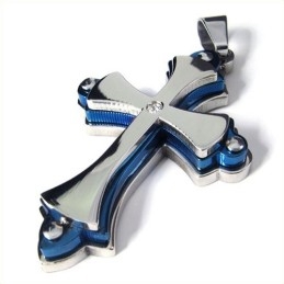 Three Layers Cross Titanium Pendant (Blue)
