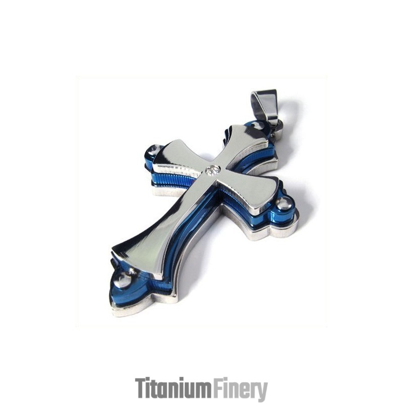 Three Layers Cross Titanium Pendant (Blue)
