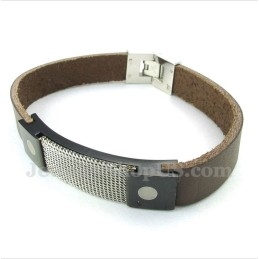Men's Titanium Armor Mesh Leather Bracelet