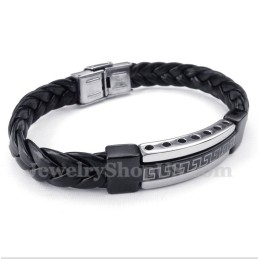 Men's Titanium Greek Meander Pattern Leather Bracelet
