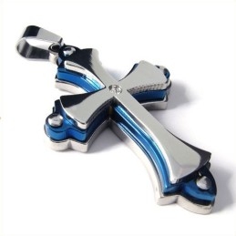 Three Layers Cross Titanium Pendant (Blue)