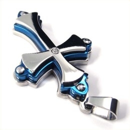 Three Layers Cross Titanium Pendant (Blue)