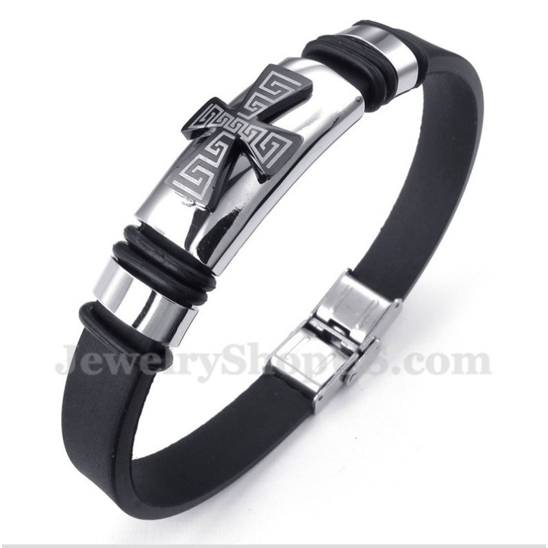 Men's Titanium Greek Meander Pattern Cross Rubber Bracelet Men's Titanium Greek Meander Pattern Cross Rubber Bracelet