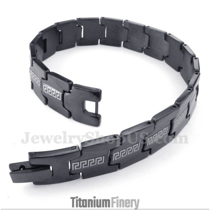 Men's Titanium Greek Meander Pattern Black Bracelet Men's Titanium Greek Meander Pattern Black Bracelet