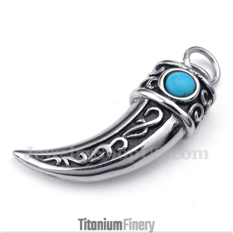 Men's Titanium Casted Horns Green Zircon Pendant With Free Chain Men's Titanium Casted Horns Green Zircon Pendant With Free Chain