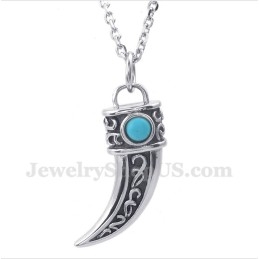 Men's Titanium Casted Horns Green Zircon Pendant With Free Chain
