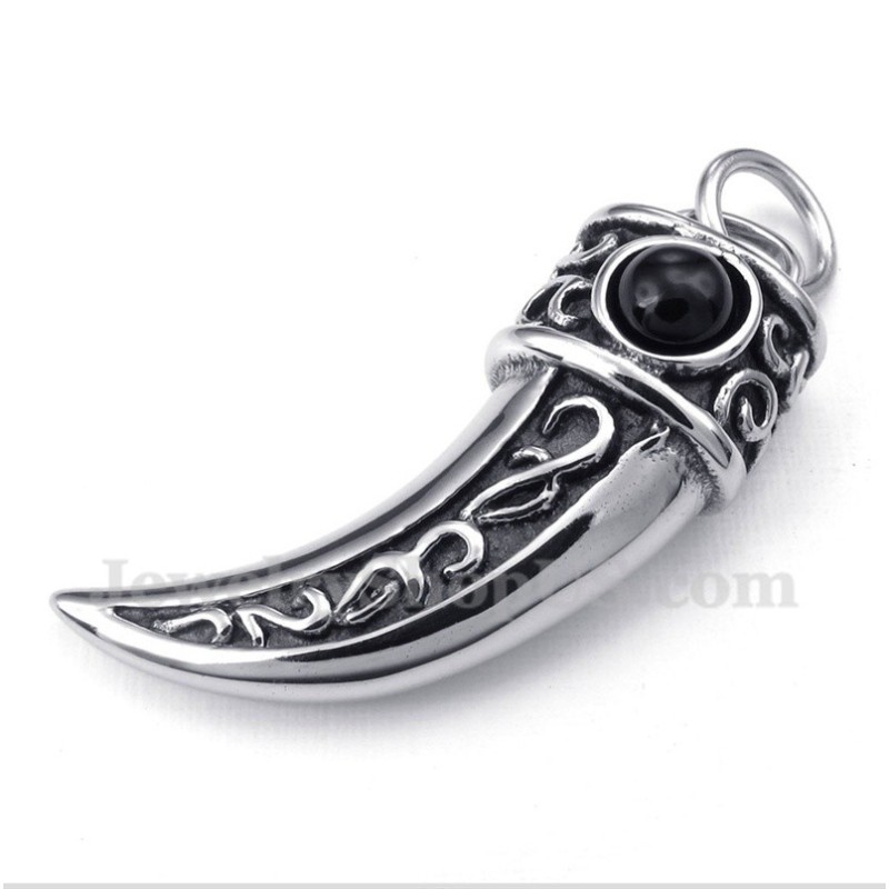 Men's Titanium Casted Horns Black Zircon Pendant With Free Chain Men's Titanium Casted Horns Black Zircon Pendant With Free Chain