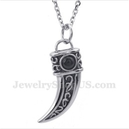 Men's Titanium Casted Horns Black Zircon Pendant With Free Chain