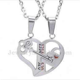 Titanium Heart Shaped Lock Couple'S Pendant With Free Chain (One Pair)