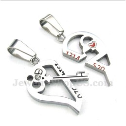 Titanium Heart Shaped Lock Couple'S Pendant With Free Chain (One Pair)