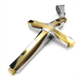 Fashion Ripple Cross Titanium Pendant (Golden)