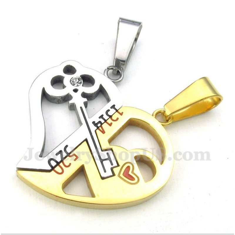Titanium Heart Shaped Lock Couple'S Pendant With Free Chain (One Pair)