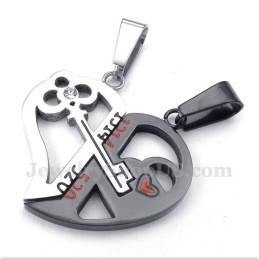 Titanium Heart Shaped Lock Couple'S Pendant With Free Chain (One Pair)