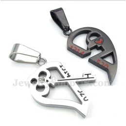 Titanium Heart Shaped Lock Couple'S Pendant With Free Chain (One Pair)
