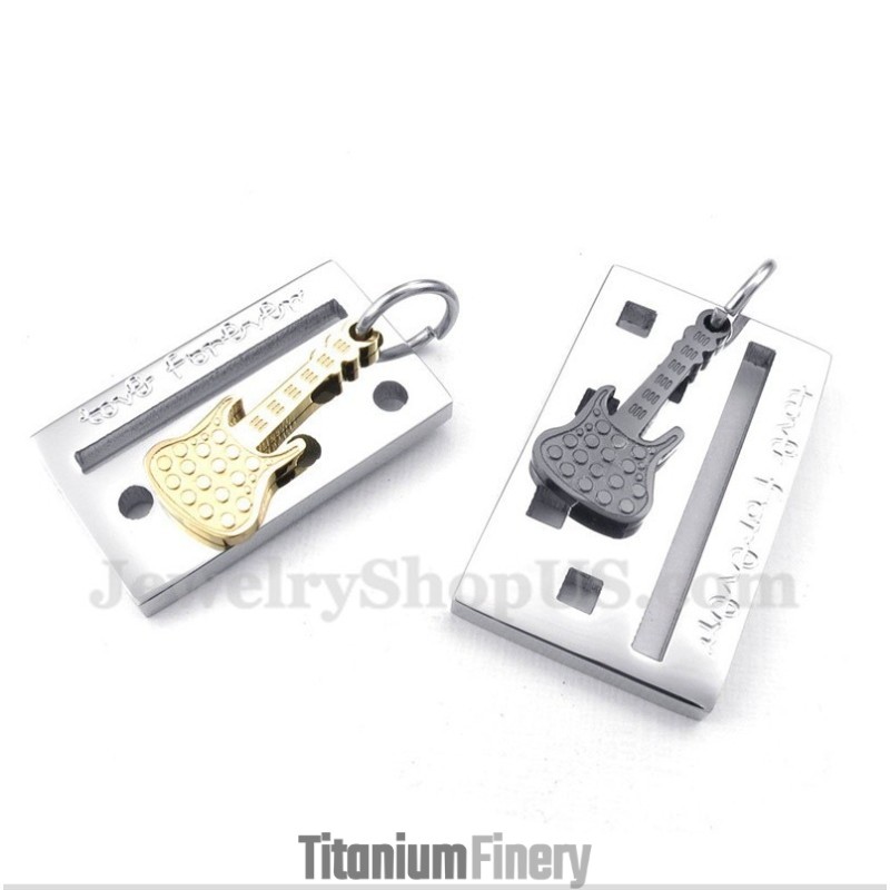 Titanium Guitar Couple'S Pendant With Free Chain (One Pair) Titanium Guitar Couple'S Pendant With Free Chain (One Pair)