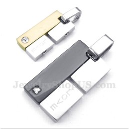 Titanium Love Rectangle Couple'S Pendant With Free Chain (One Pair)