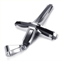 Fashion Ripple Cross Titanium Pendant (Black)