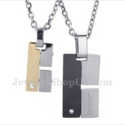 Titanium Love Rectangle Couple'S Pendant With Free Chain (One Pair)