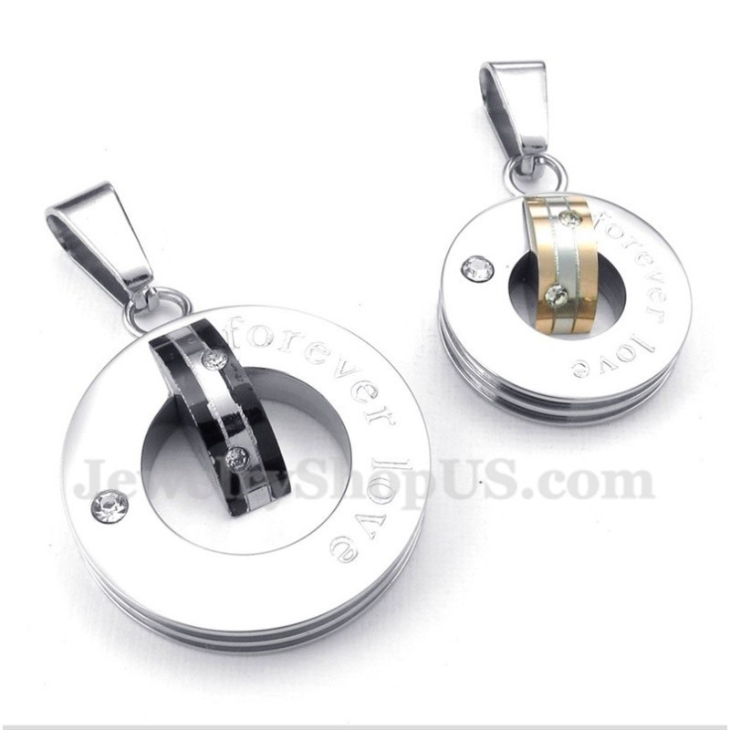 Titanium Diamond Forever Love Round Couple'S Pendant With Free Chain (One Pair) Titanium Diamond Forever Love Round Couple'S Pendant With Free Chain (One Pair)