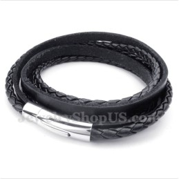 Men's Black Titanium Leather Bracelet