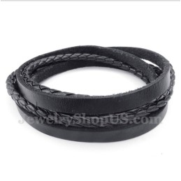 Men's Black Titanium Leather Bracelet