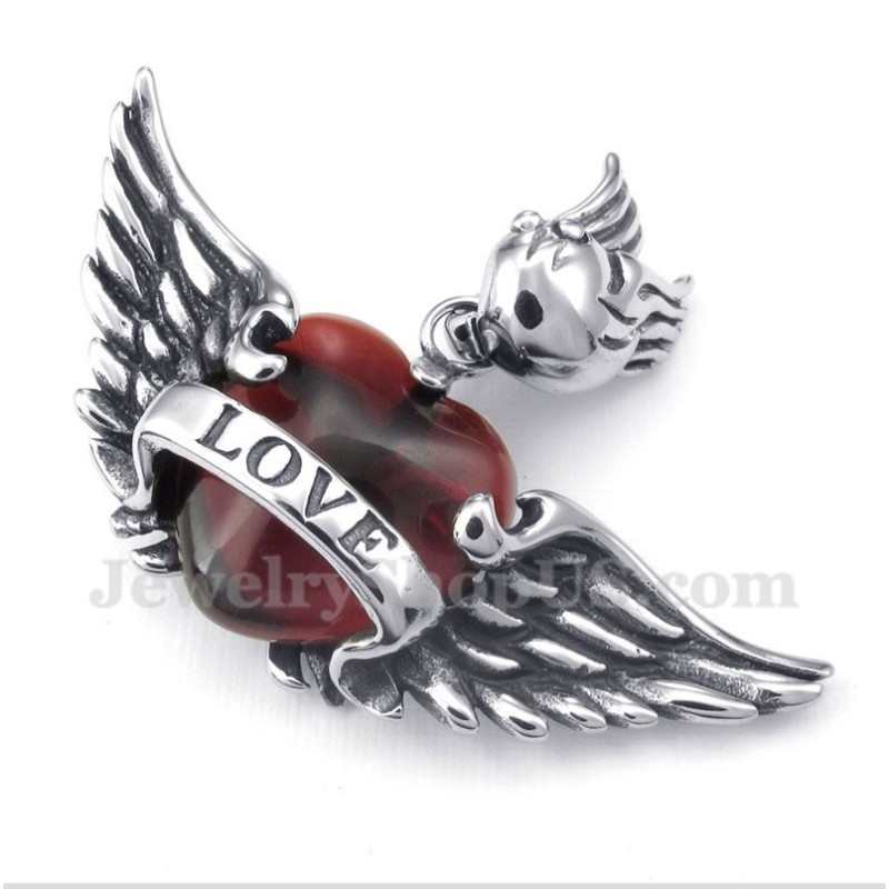 Men's Titanium Love Red Diamond Wings Pendant With Free Chain Men's Titanium Love Red Diamond Wings Pendant With Free Chain