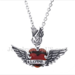Men's Titanium Love Red Diamond Wings Pendant With Free Chain
