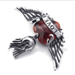Men's Titanium Love Red Diamond Wings Pendant With Free Chain