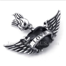 Men's Titanium Love Black Diamond Wings Pendant With Free Chain