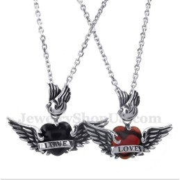 Titanium Love Diamond Wings Couple'S Pendant With Free Chain (One Pair)