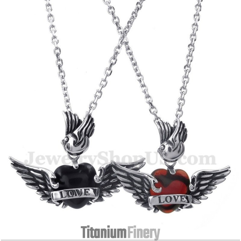 Titanium Love Diamond Wings Couple'S Pendant With Free Chain (One Pair) Titanium Love Diamond Wings Couple'S Pendant With Free Chain (One Pair)