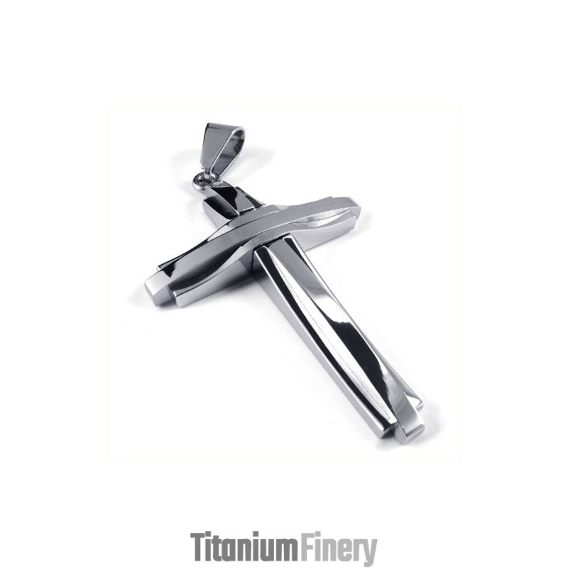 Fashion Ripple Cross Titanium Pendant (Silver)