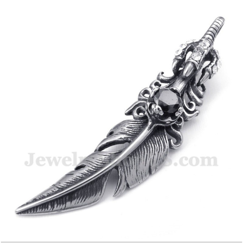Men's Titanium Black Feather Pendant With Free Chain Men's Titanium Black Feather Pendant With Free Chain