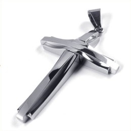 Fashion Ripple Cross Titanium Pendant (Silver)