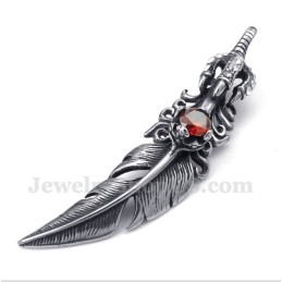 Men's Titanium Red Crystal Feather Pendant With Free Chain