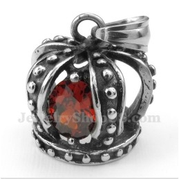 Men's Titanium Red Crystal Crown Pendant With Free Chain