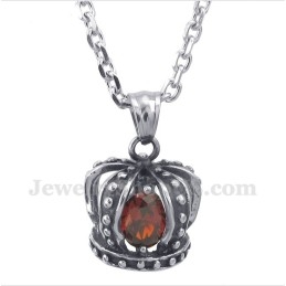 Men's Titanium Red Crystal Crown Pendant With Free Chain