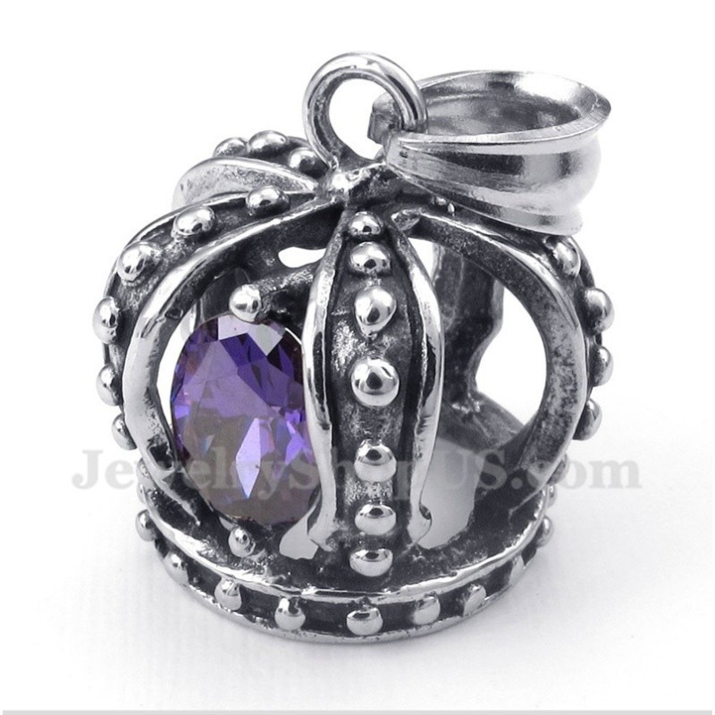 Men's Titanium Purple Crystal Crown Pendant With Free Chain Men's Titanium Purple Crystal Crown Pendant With Free Chain