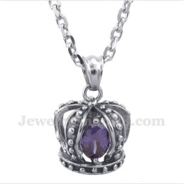 Men's Titanium Purple Crystal Crown Pendant With Free Chain