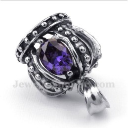 Men's Titanium Purple Crystal Crown Pendant With Free Chain