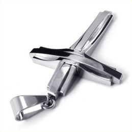 Fashion Ripple Cross Titanium Pendant (Silver)