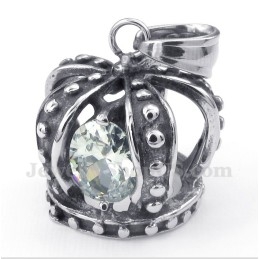 Men's Titanium White Crystal Crown Pendant With Free Chain