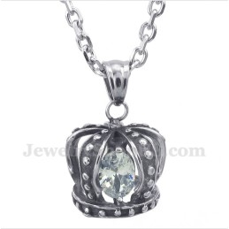 Men's Titanium White Crystal Crown Pendant With Free Chain