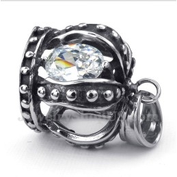 Men's Titanium White Crystal Crown Pendant With Free Chain