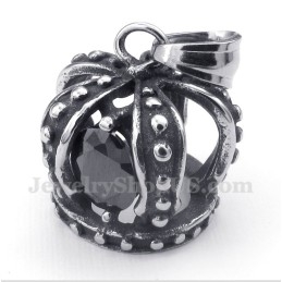 Men's Titanium Black Crystal Crown Pendant With Free Chain