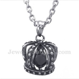 Men's Titanium Black Crystal Crown Pendant With Free Chain
