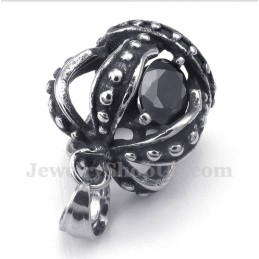 Men's Titanium Black Crystal Crown Pendant With Free Chain